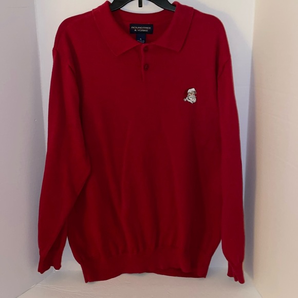 Round tree & Yorke red sweater with embroidered Santa Men’s size XL - Picture 1 of 13